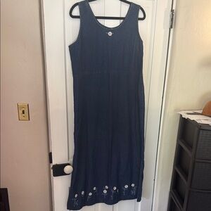 Vintage Erika & Co. Denim Midi Dress with Floral embroidery
